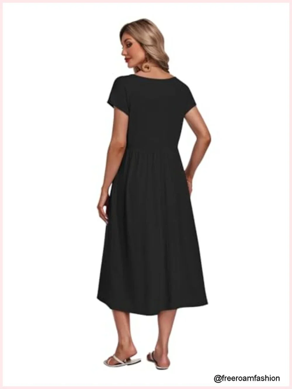 Women's Summer Short Sleeve Midi Dress with Pockets Loose Fit